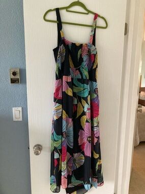 Smocked Black Maxi Dress with Vibrant Floral Print